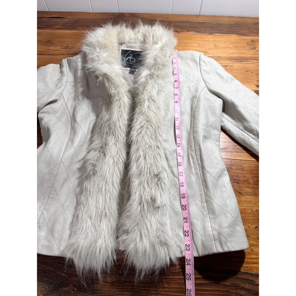 Y2K Venus Williams x Wilsons Leather Ivory Quilted Faux Fur Trim Jacket Medium - Picture 12 of 12
